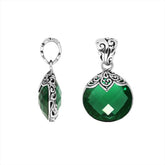 Sterling Silver Round Filigree Pendant With Green Quartz Stone